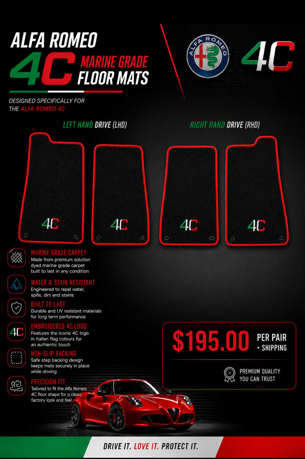Custom Floor Mats - Alfa Romeo 4C - Image 2